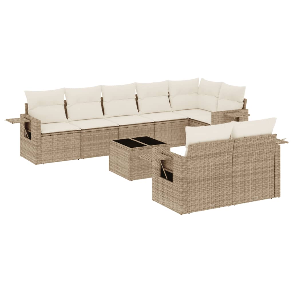 Set Divano da Giardino 9 pz con Cuscini Beige in Polyrattan