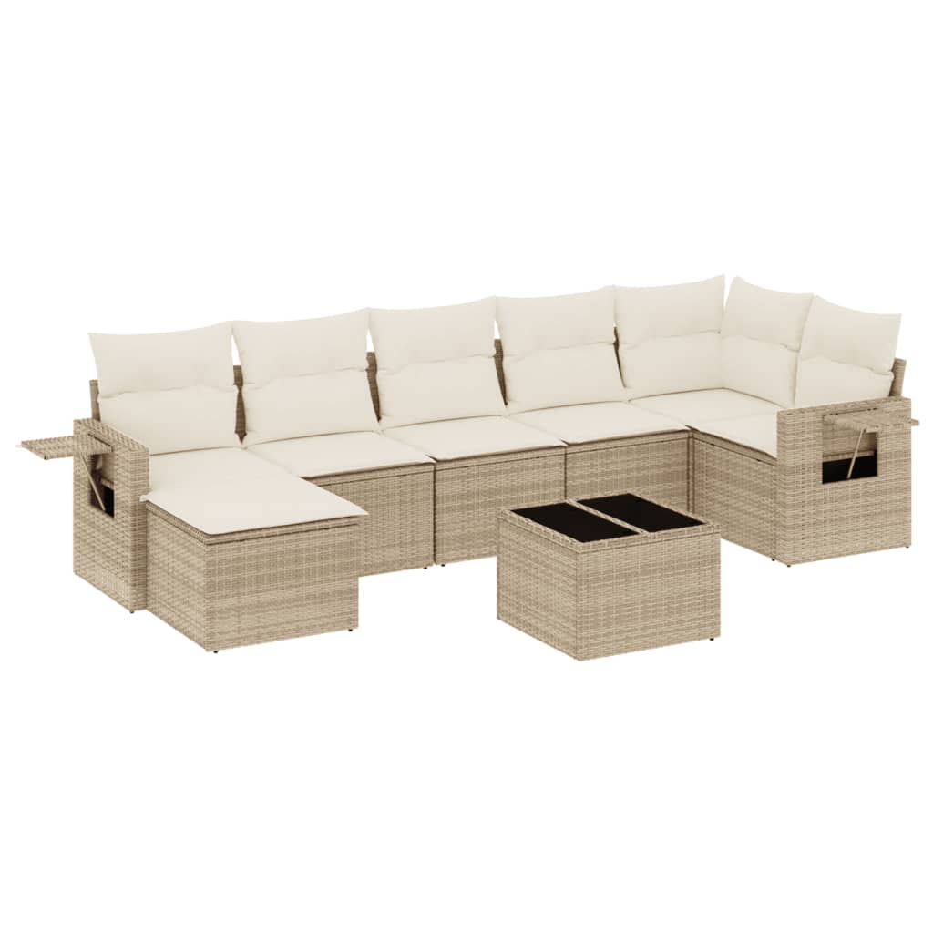 Set Divano da Giardino 8 pz con Cuscini Beige in Polyrattan