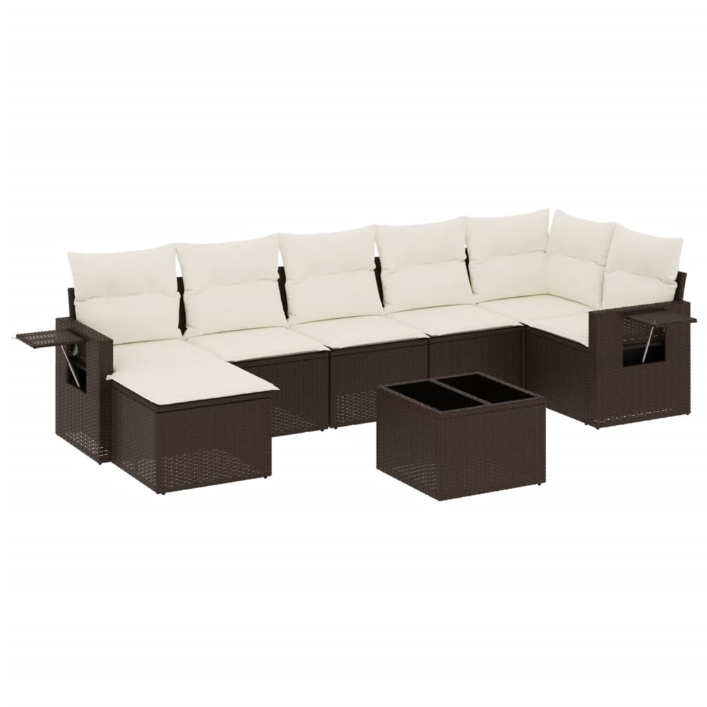 Set Divani da Giardino 8 pz con Cuscini Marrone in Polyrattan