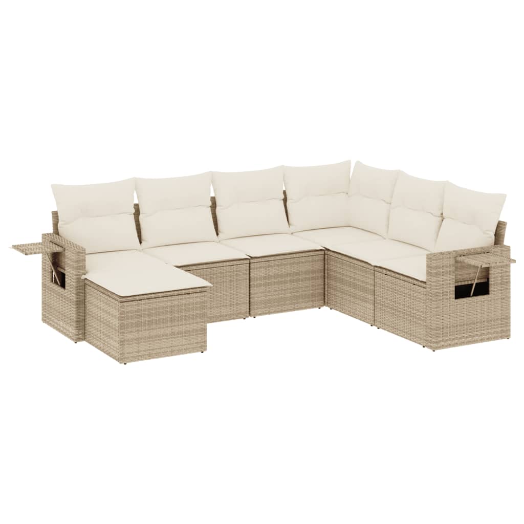 Set Divani da Giardino 7 pz con Cuscini Beige in Polyrattan