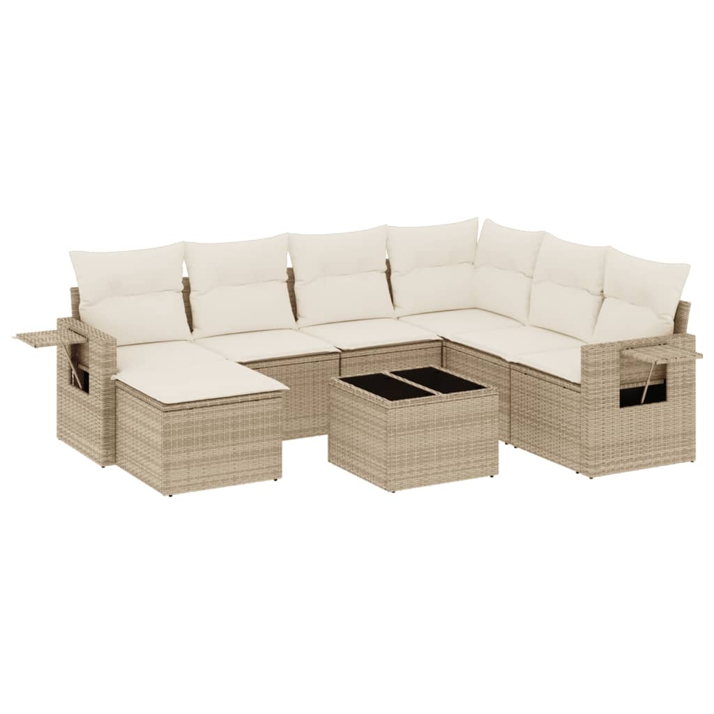 Set Divano da Giardino 8 pz con Cuscini Beige in Polyrattan