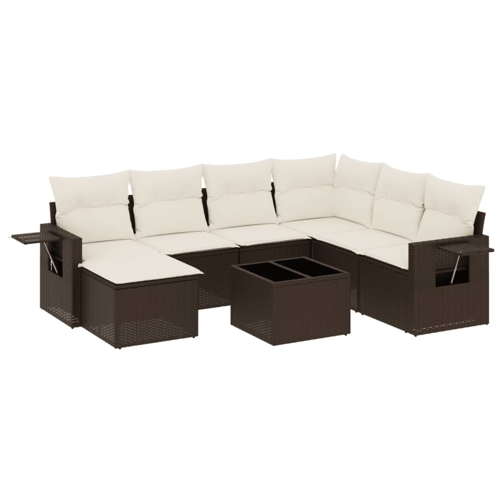 Set Divani da Giardino 8 pz con Cuscini Marrone in Polyrattan