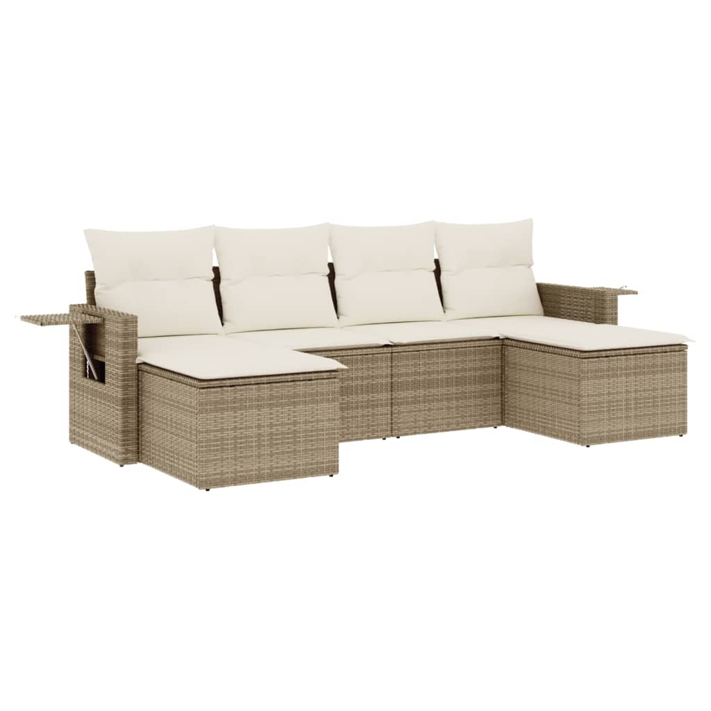 Set Divano da Giardino 6 pz con Cuscini Beige in Polyrattan