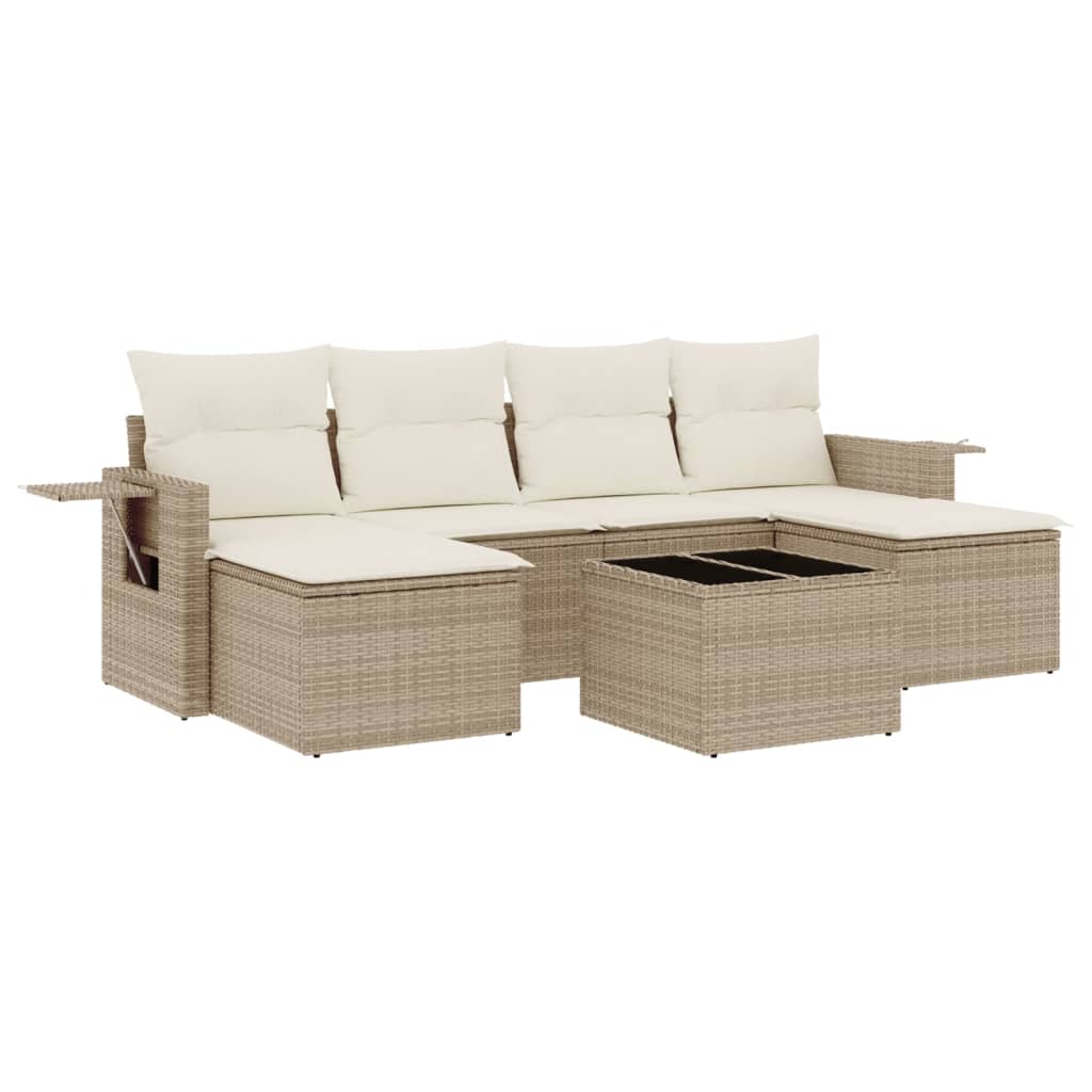 Set Divani da Giardino 7 pz con Cuscini Beige in Polyrattan