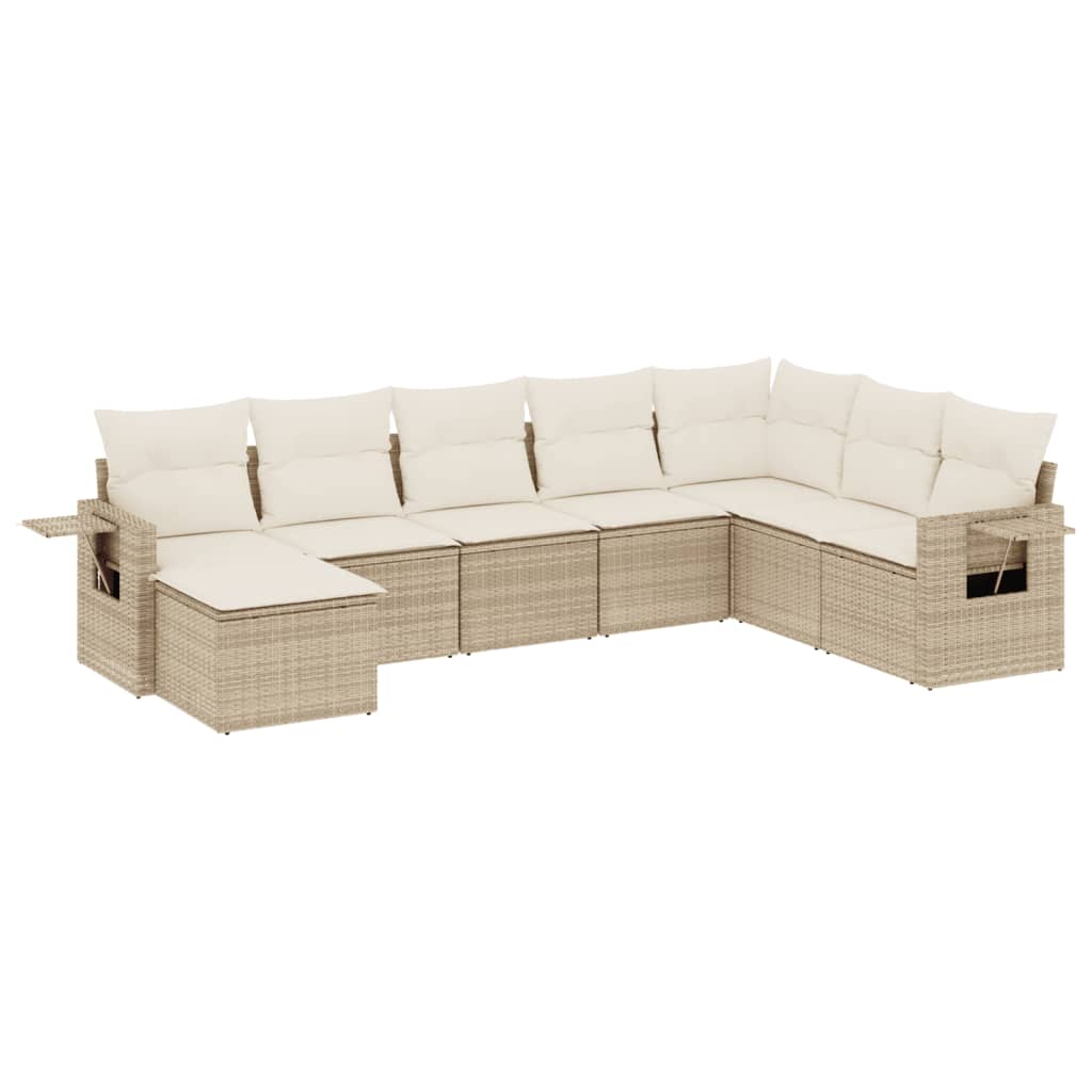 Set Divano da Giardino 8 pz con Cuscini Beige in Polyrattan