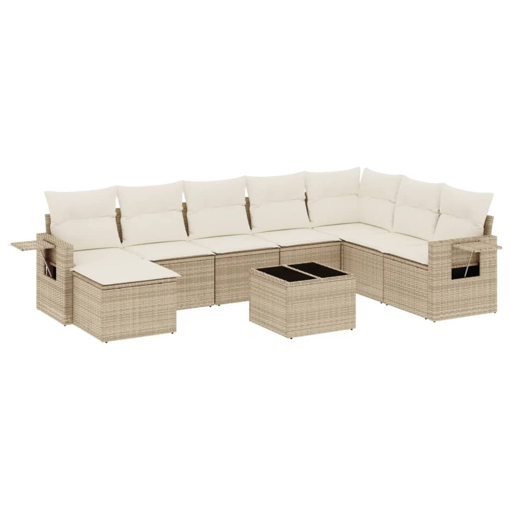 Set Divano da Giardino 9 pz con Cuscini Beige in Polyrattan