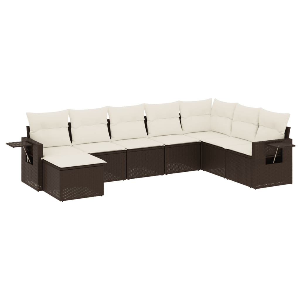 Set Divani da Giardino 9pz con Cuscini Marrone in Polyrattan