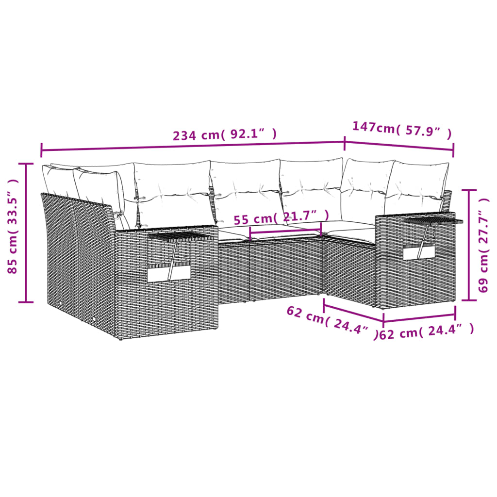 Set Divano da Giardino 6 pz con Cuscini Beige in Polyrattan