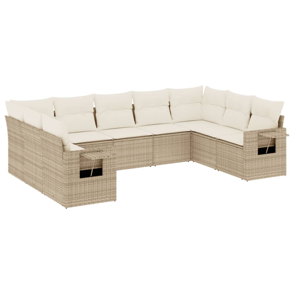 Set Divano da Giardino 9 pz con Cuscini Beige in Polyrattan