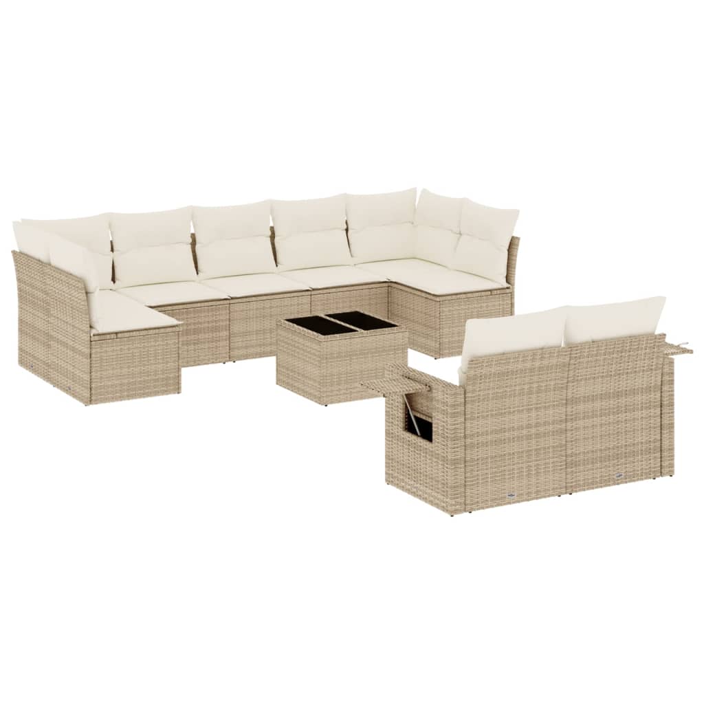 Set Divano da Giardino 10 pz con Cuscini Beige in Polyrattan