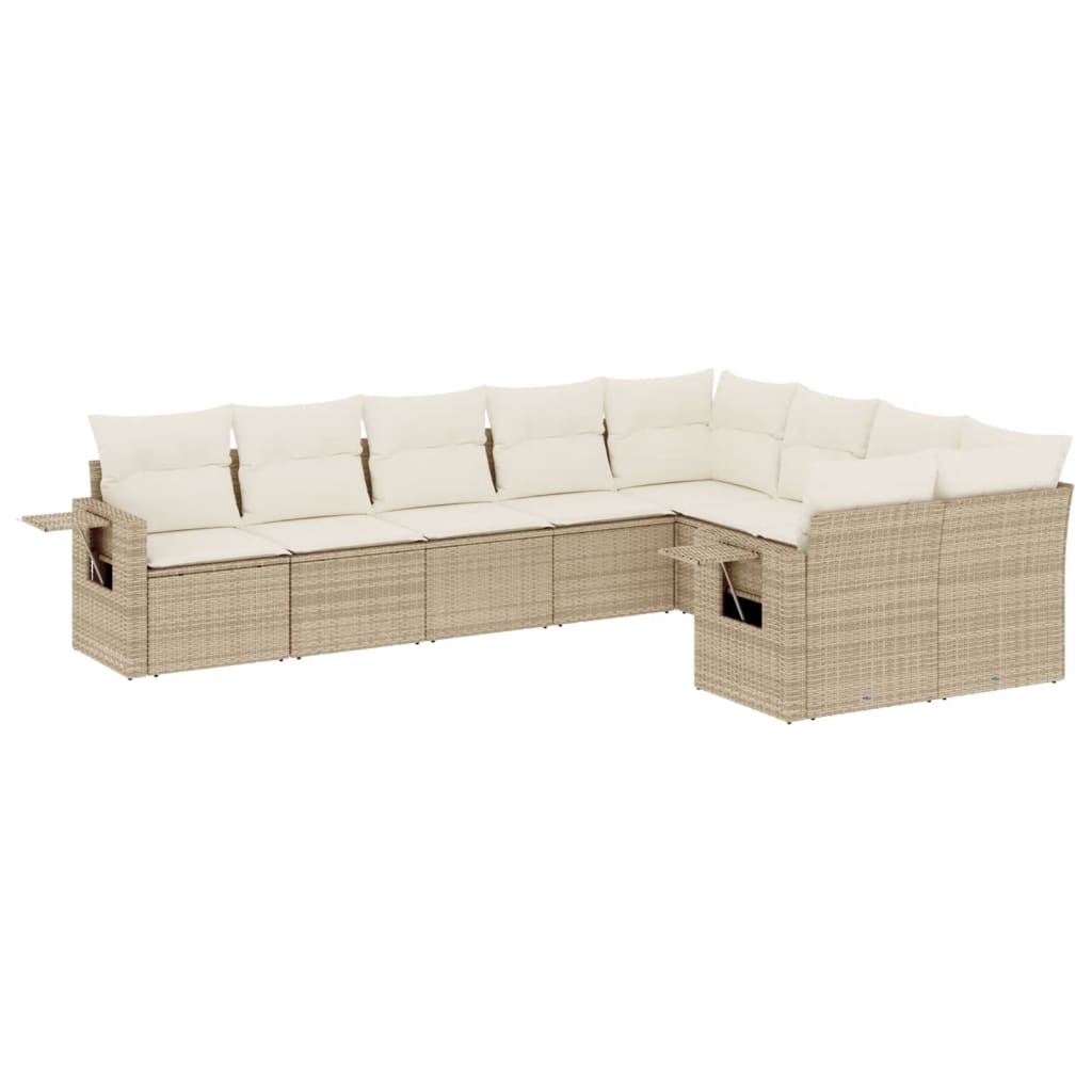 Set Divano da Giardino 9 pz con Cuscini Beige in Polyrattan