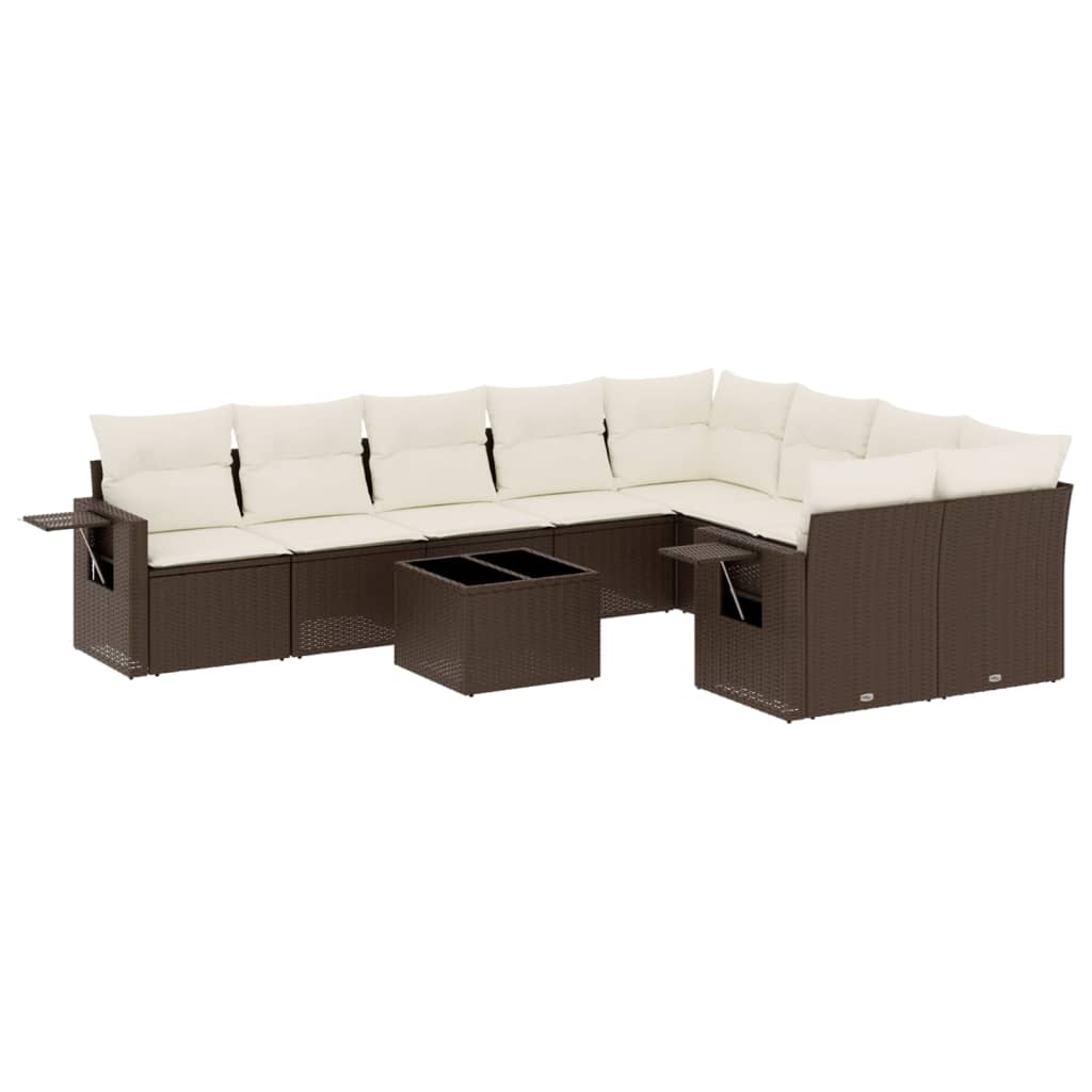 Set Divani da Giardino 10pz con Cuscini in Polyrattan Marrone