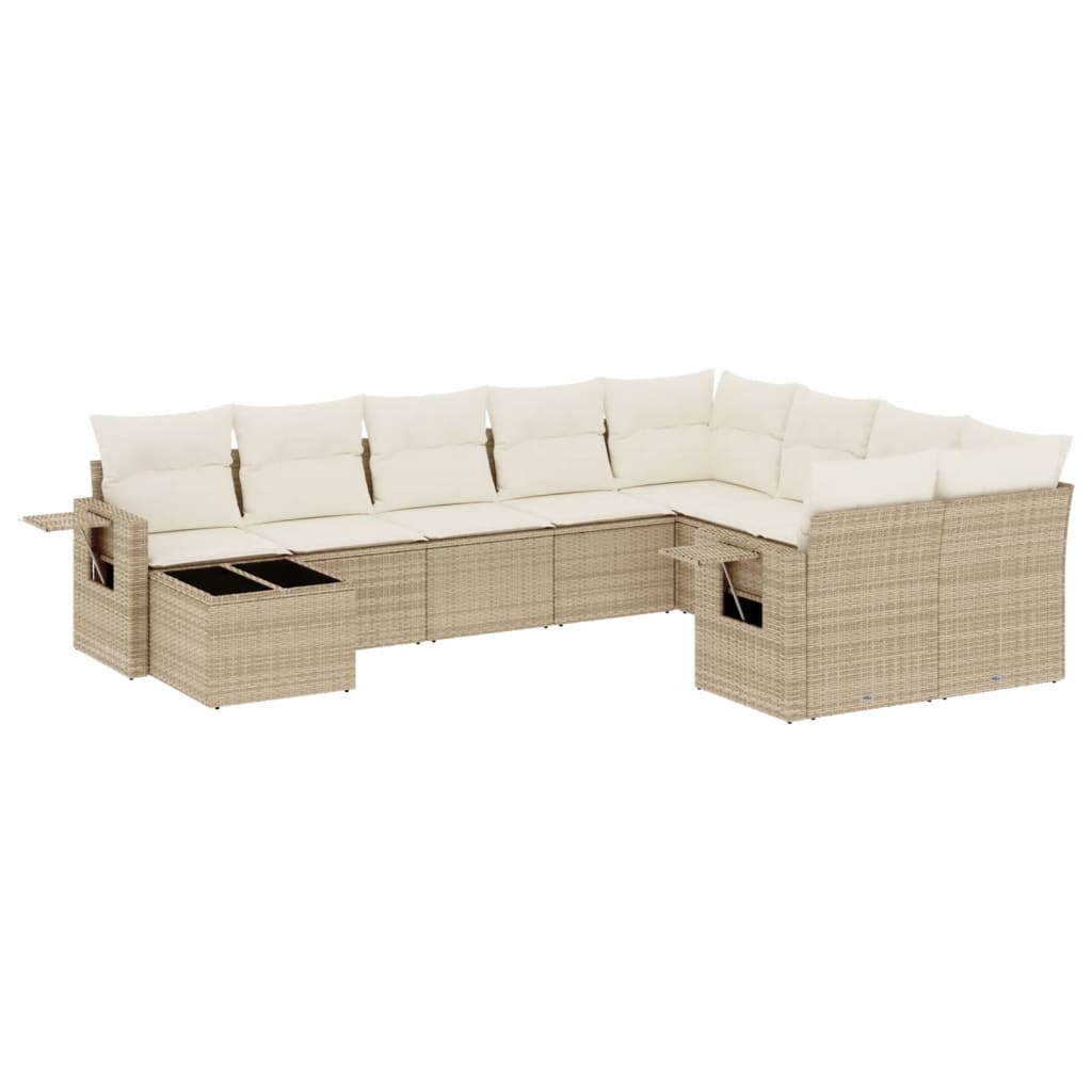 Set Divano da Giardino 10 pz con Cuscini Beige in Polyrattan