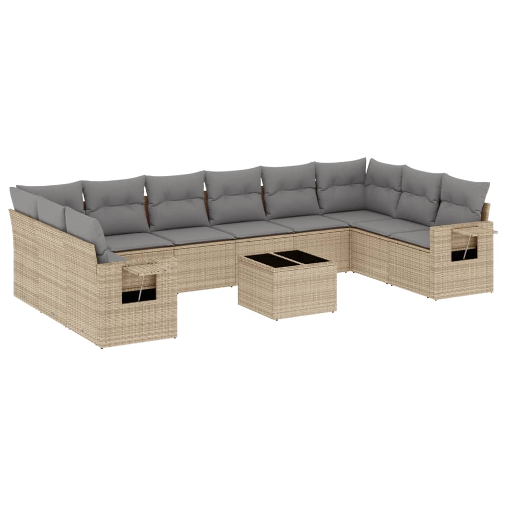 Set Divani da Giardino 11 pz con Cuscini Beige in Polyrattan