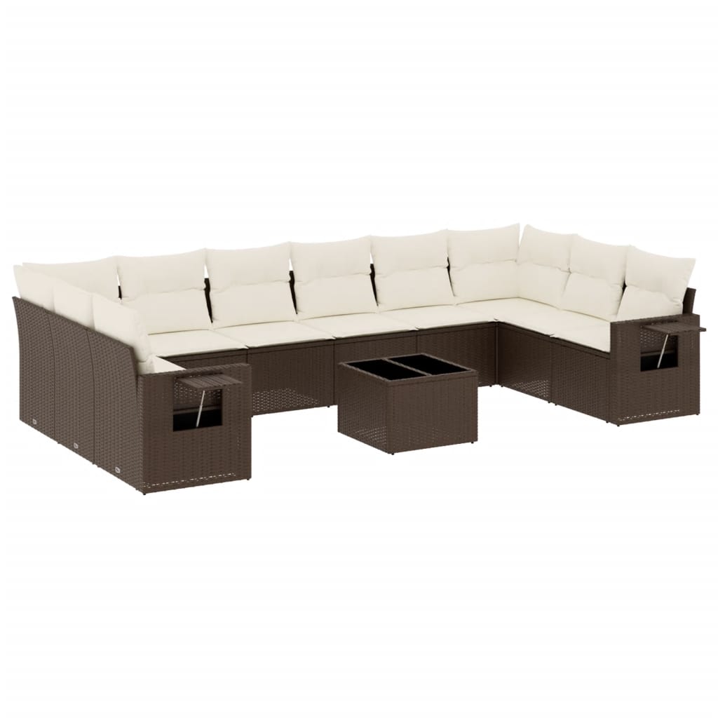 Set Divani da Giardino 11 pz con Cuscini Polyrattan Marrone