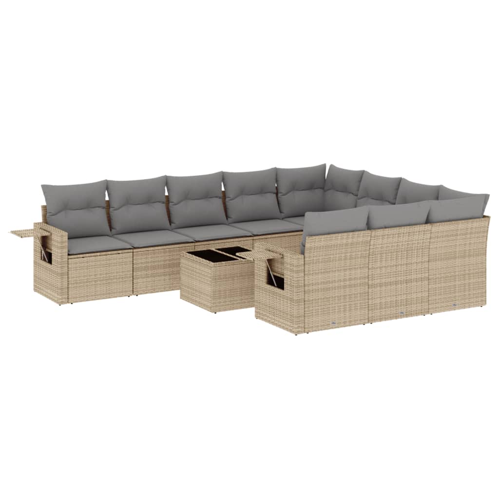 Set Divani da Giardino 11 pz con Cuscini Beige in Polyrattan