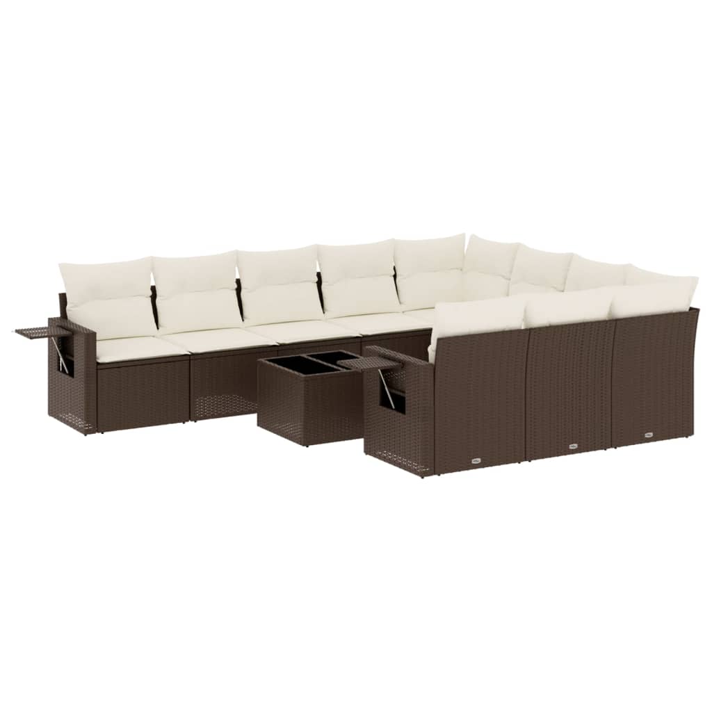 Set Divani da Giardino 11 pz con Cuscini Polyrattan Marrone