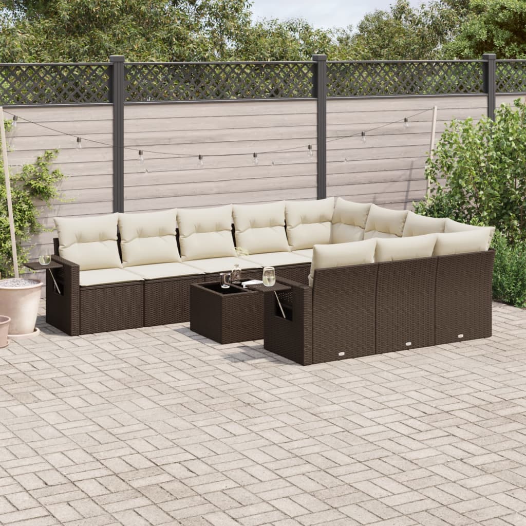 Set Divani da Giardino 11 pz con Cuscini Polyrattan Marrone