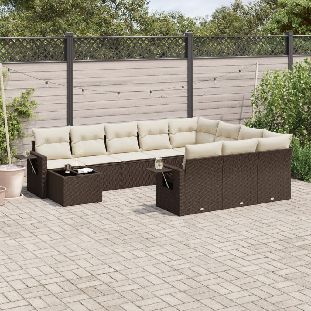 Set Divani da Giardino 11 pz con Cuscini Polyrattan Marrone