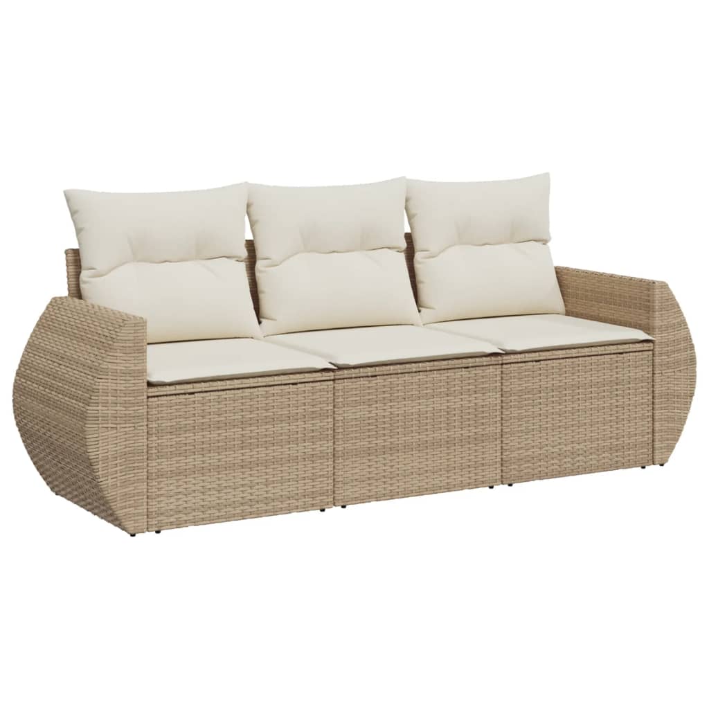 Set Divano da Giardino 3 pz con Cuscini Beige in Polyrattan