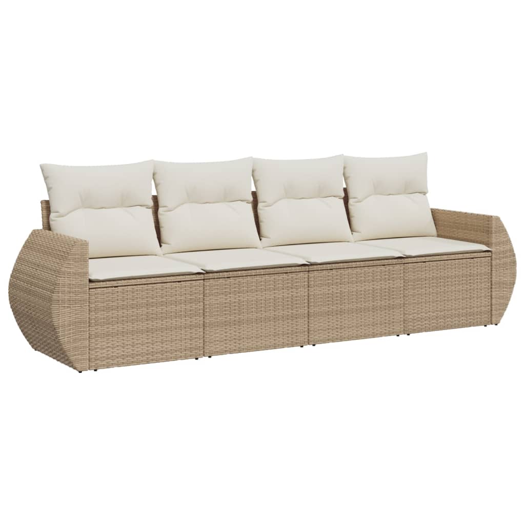 Set Divano da Giardino 4 pz con Cuscini Beige in Polyrattan