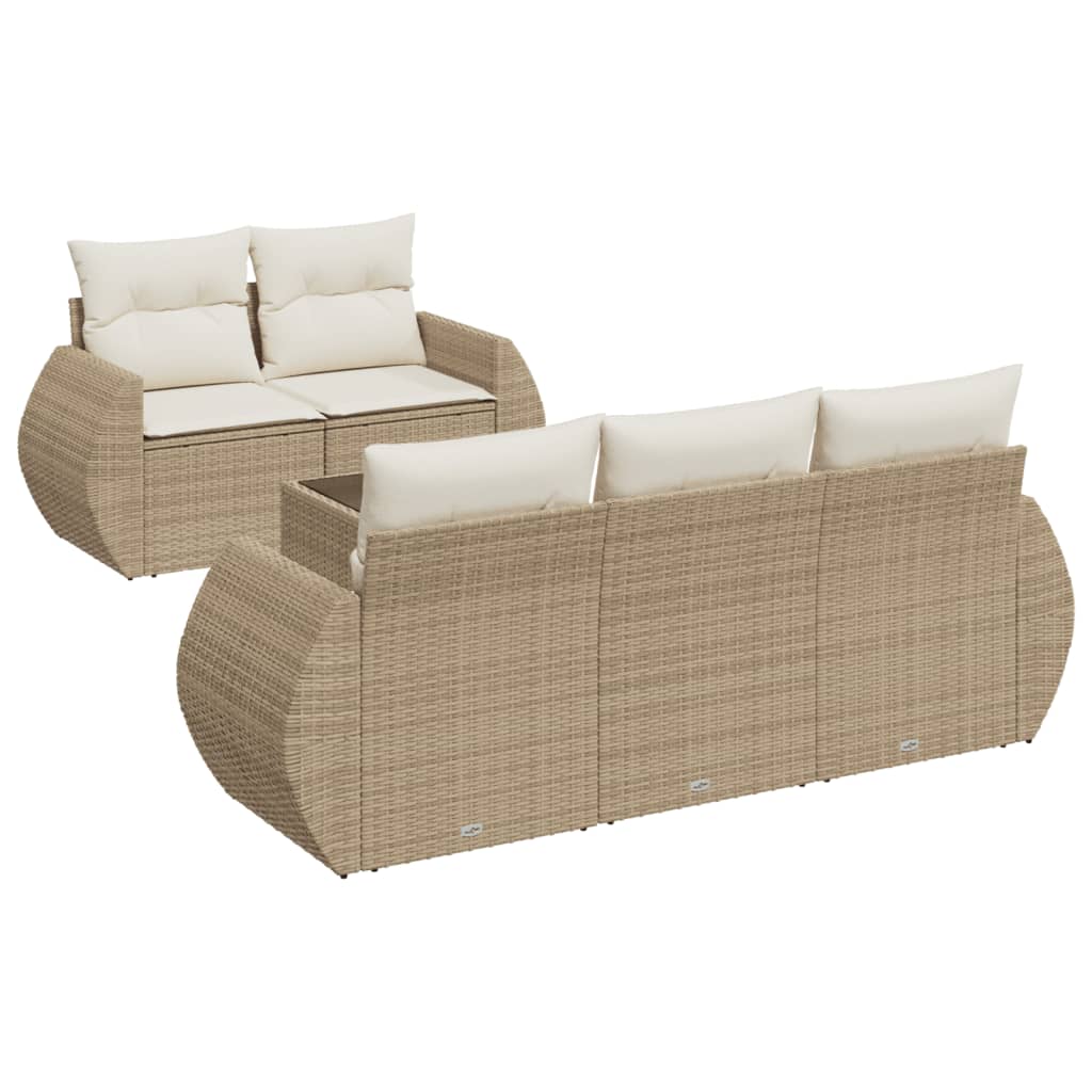 Set Divano da Giardino 6 pz con Cuscini Beige in Polyrattan