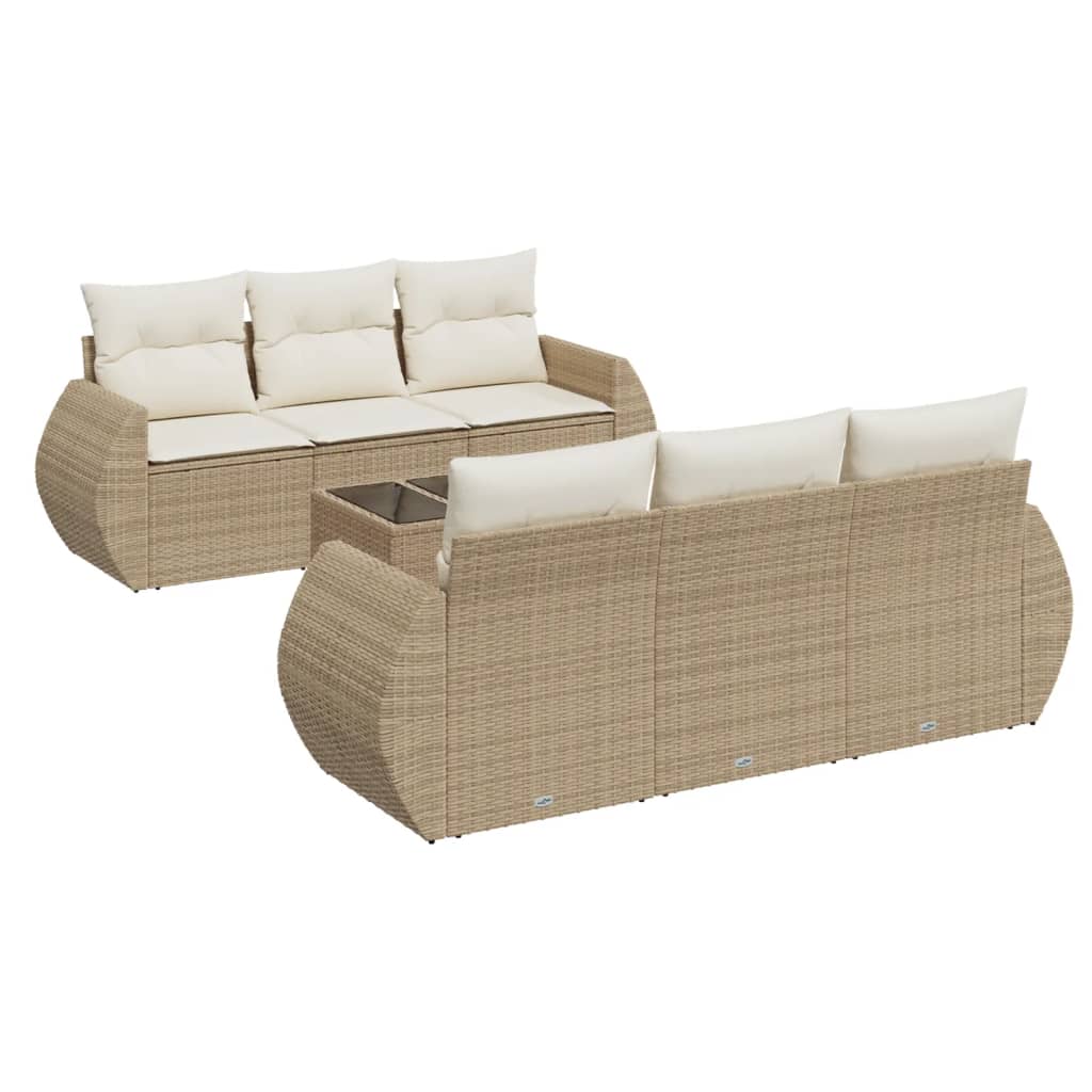 Set Divani da Giardino 7 pz con Cuscini Beige in Polyrattan