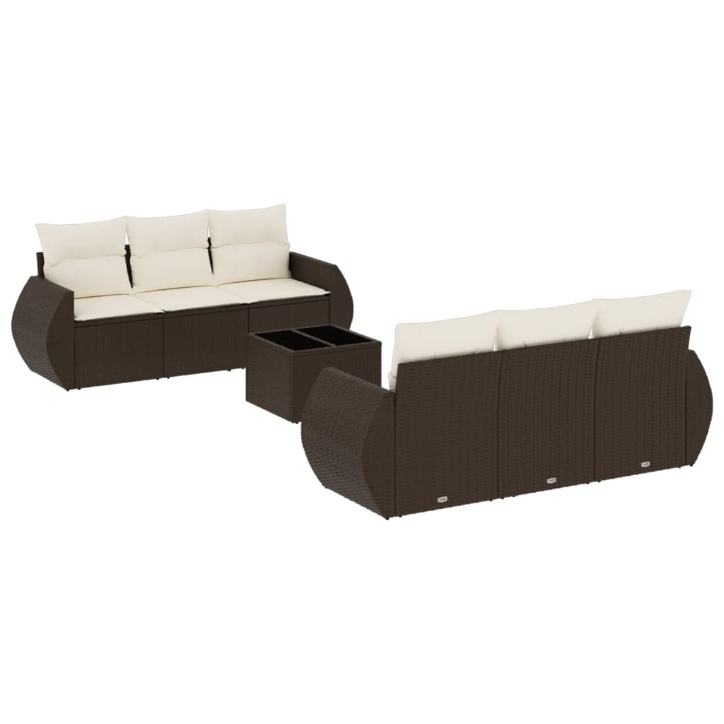 Set Divani da Giardino 7 pz con Cuscini Marrone in Polyrattan