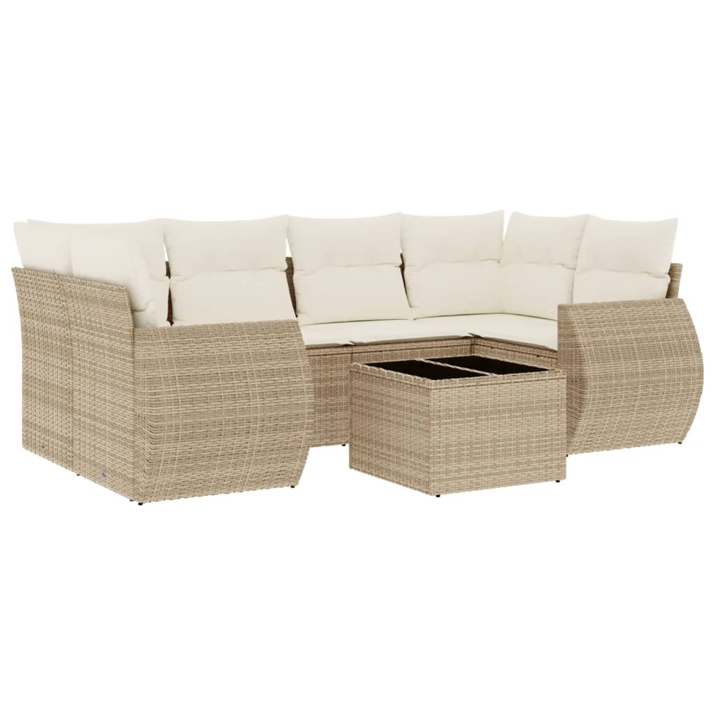 Set Divani da Giardino 7 pz con Cuscini Beige in Polyrattan