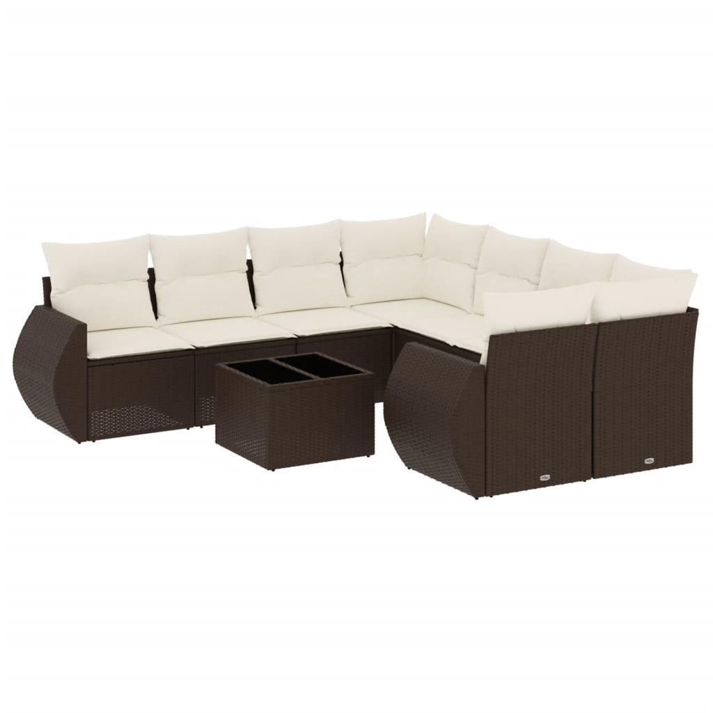 Set Divani da Giardino 9pz con Cuscini Marrone in Polyrattan