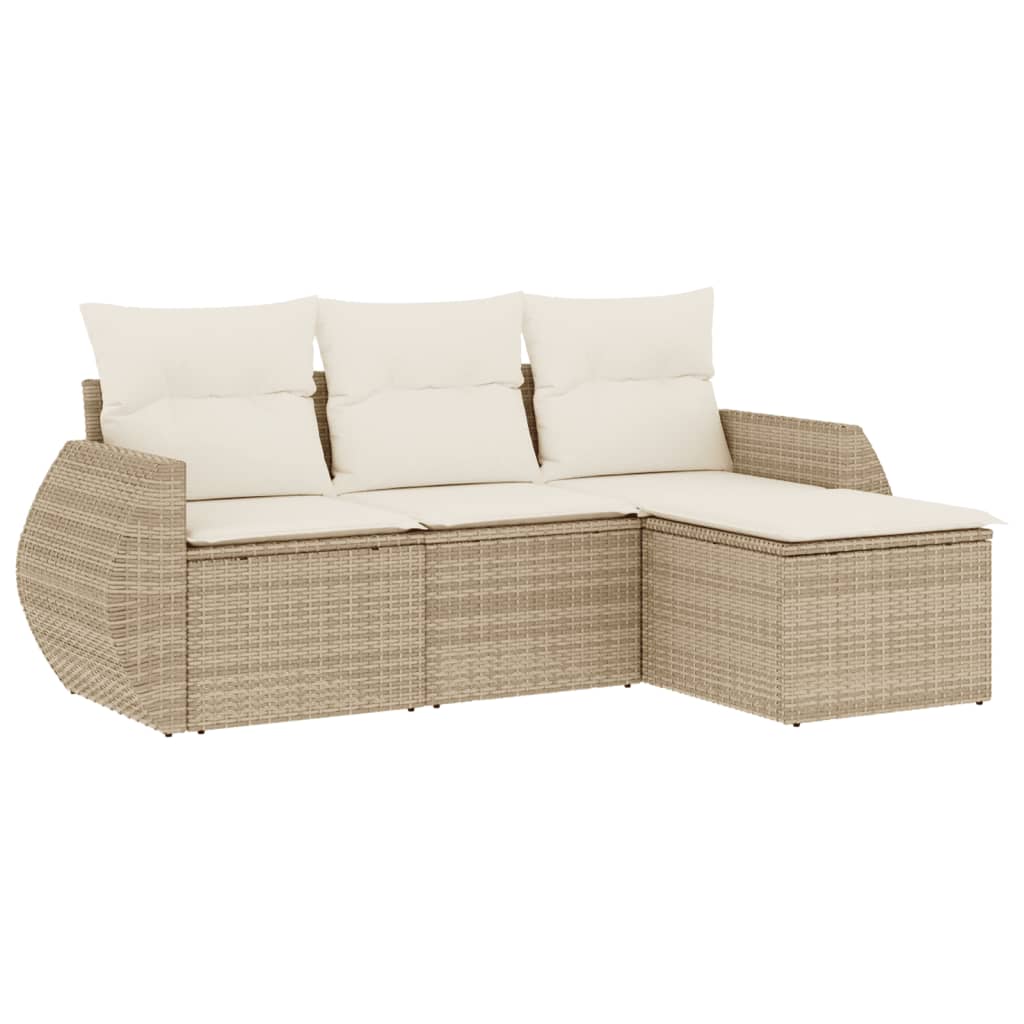 Set Divano da Giardino 4 pz con Cuscini Beige in Polyrattan