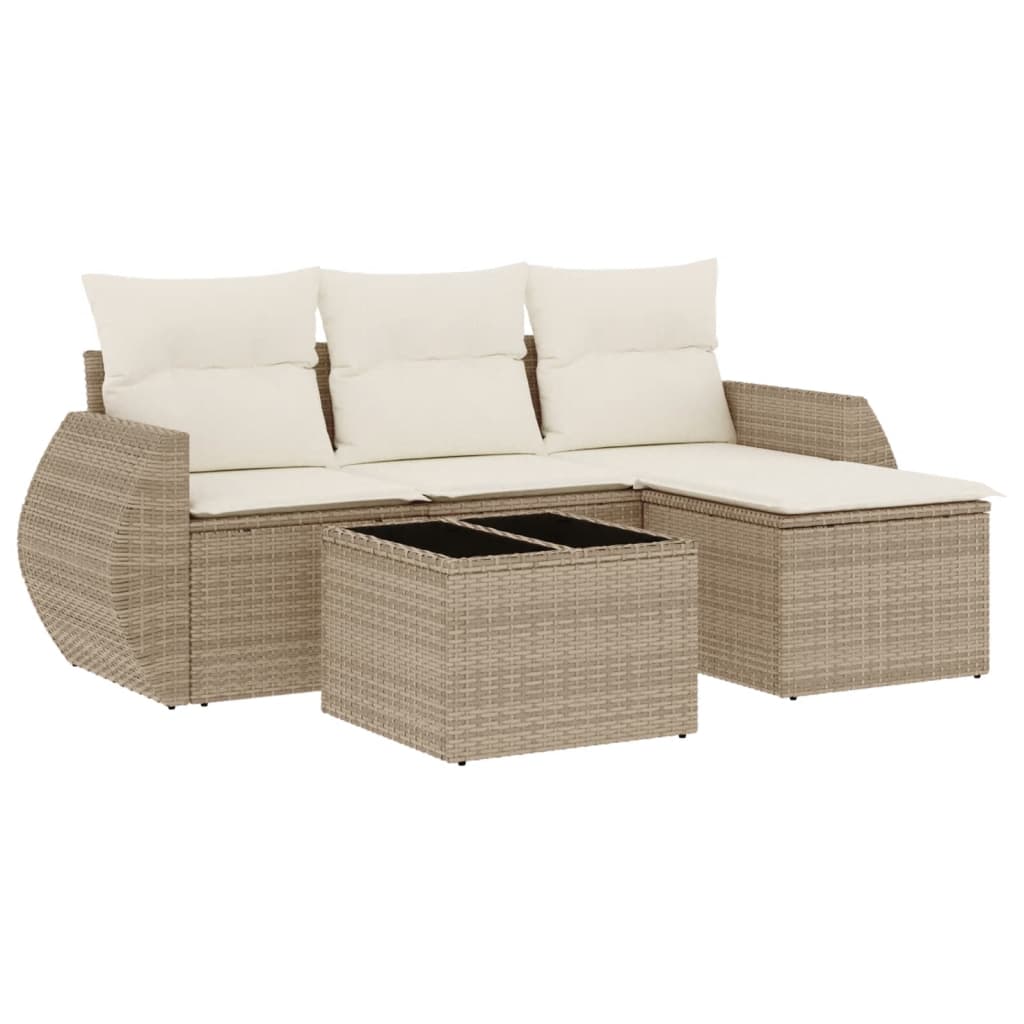 Set Divano da Giardino 5 pz con Cuscini Beige in Polyrattan