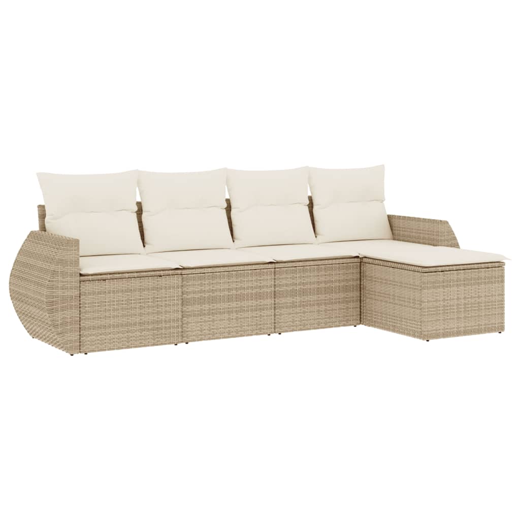 Set Divano da Giardino 5 pz con Cuscini Beige in Polyrattan