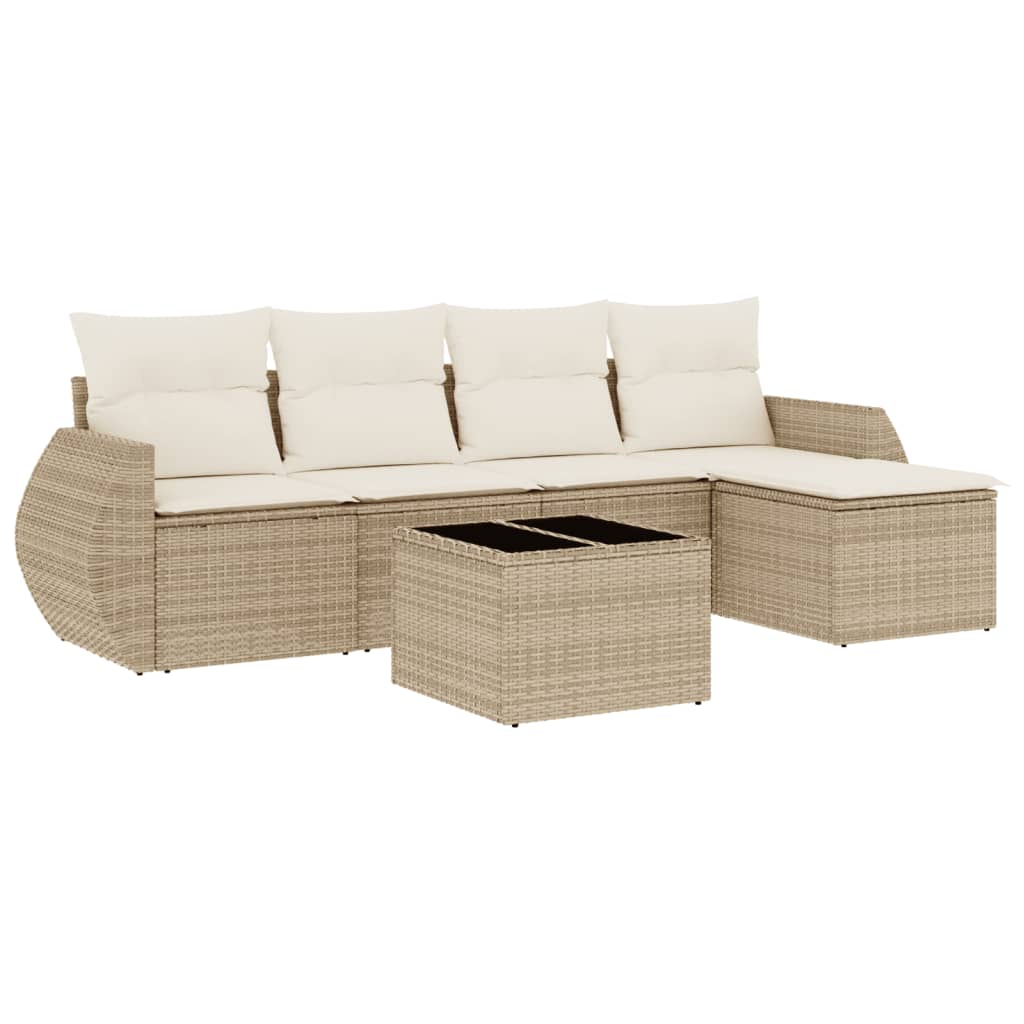 Set Divano da Giardino 6 pz con Cuscini Beige in Polyrattan