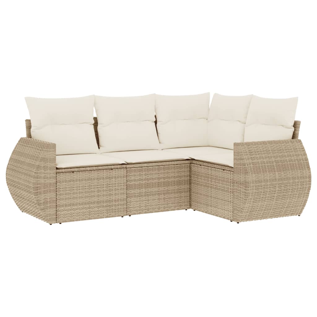 Set Divano da Giardino 4 pz con Cuscini Beige in Polyrattan