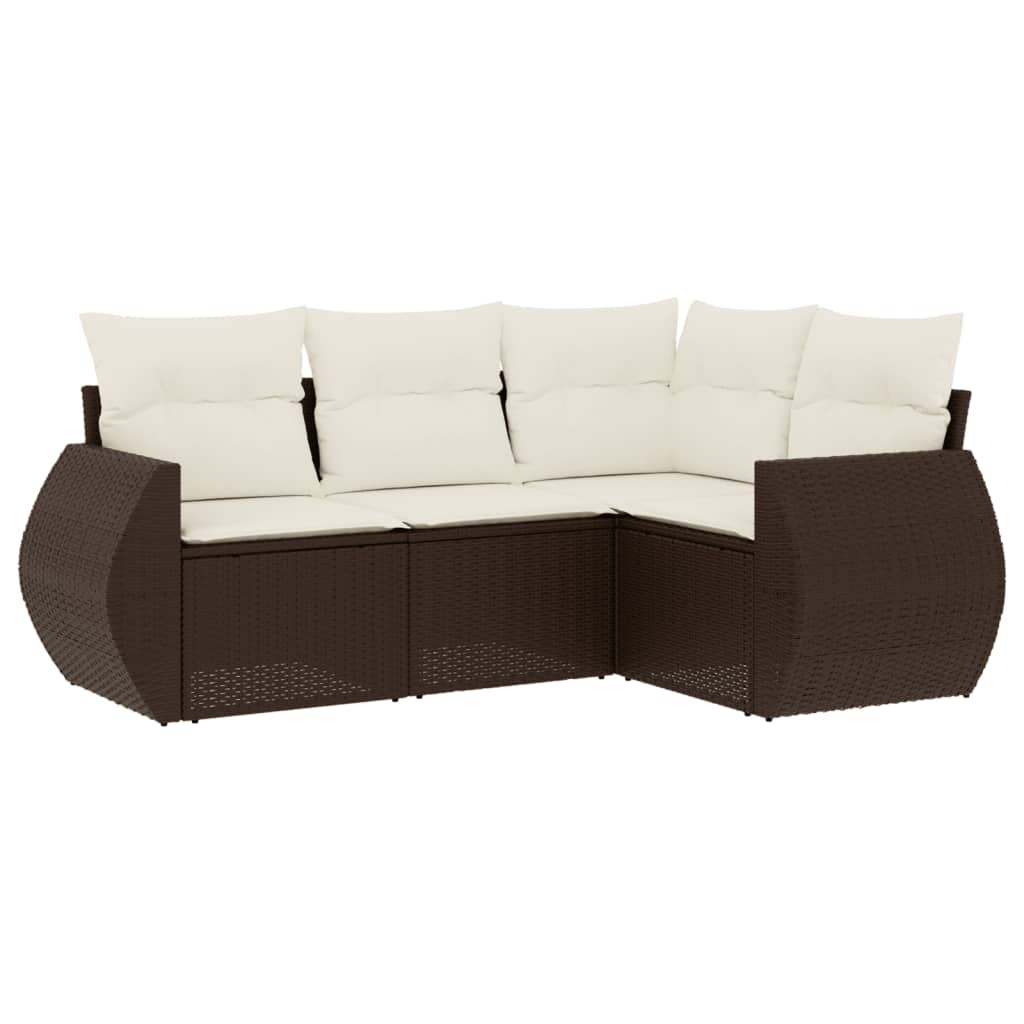 Set Divano da Giardino 4 pz con Cuscini Marrone in Polyrattan