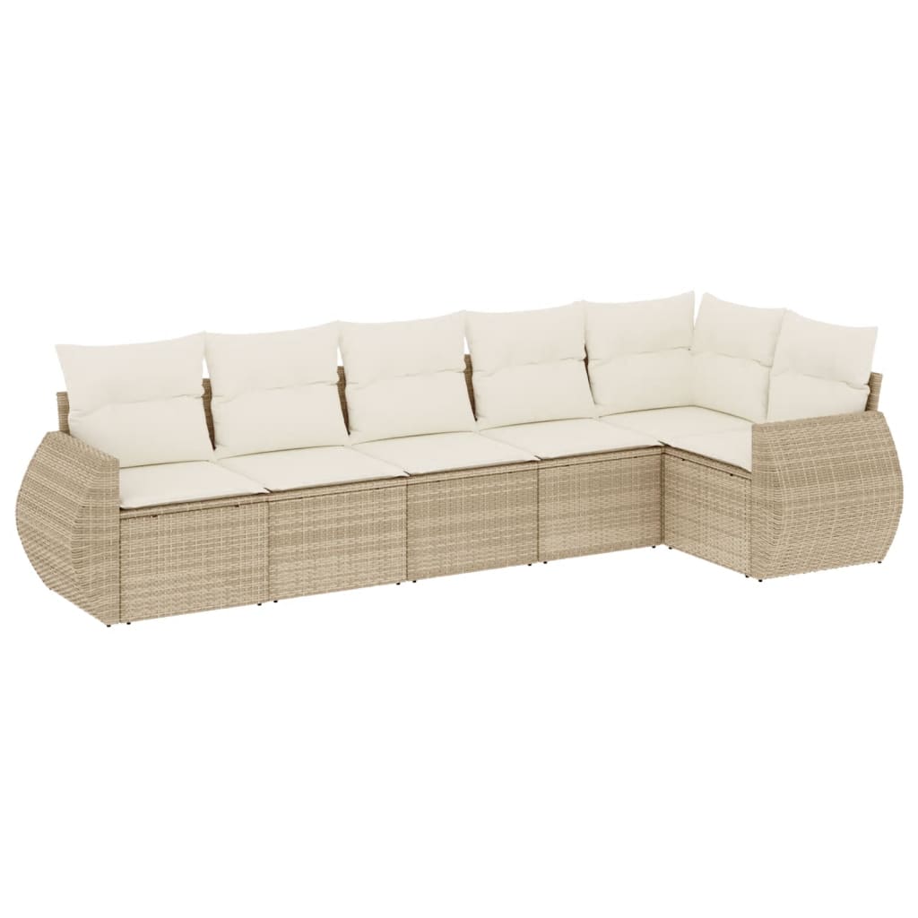 Set Divano da Giardino 6 pz con Cuscini Beige in Polyrattan