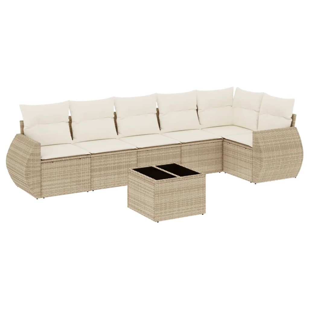 Set Divani da Giardino 7 pz con Cuscini Beige in Polyrattan