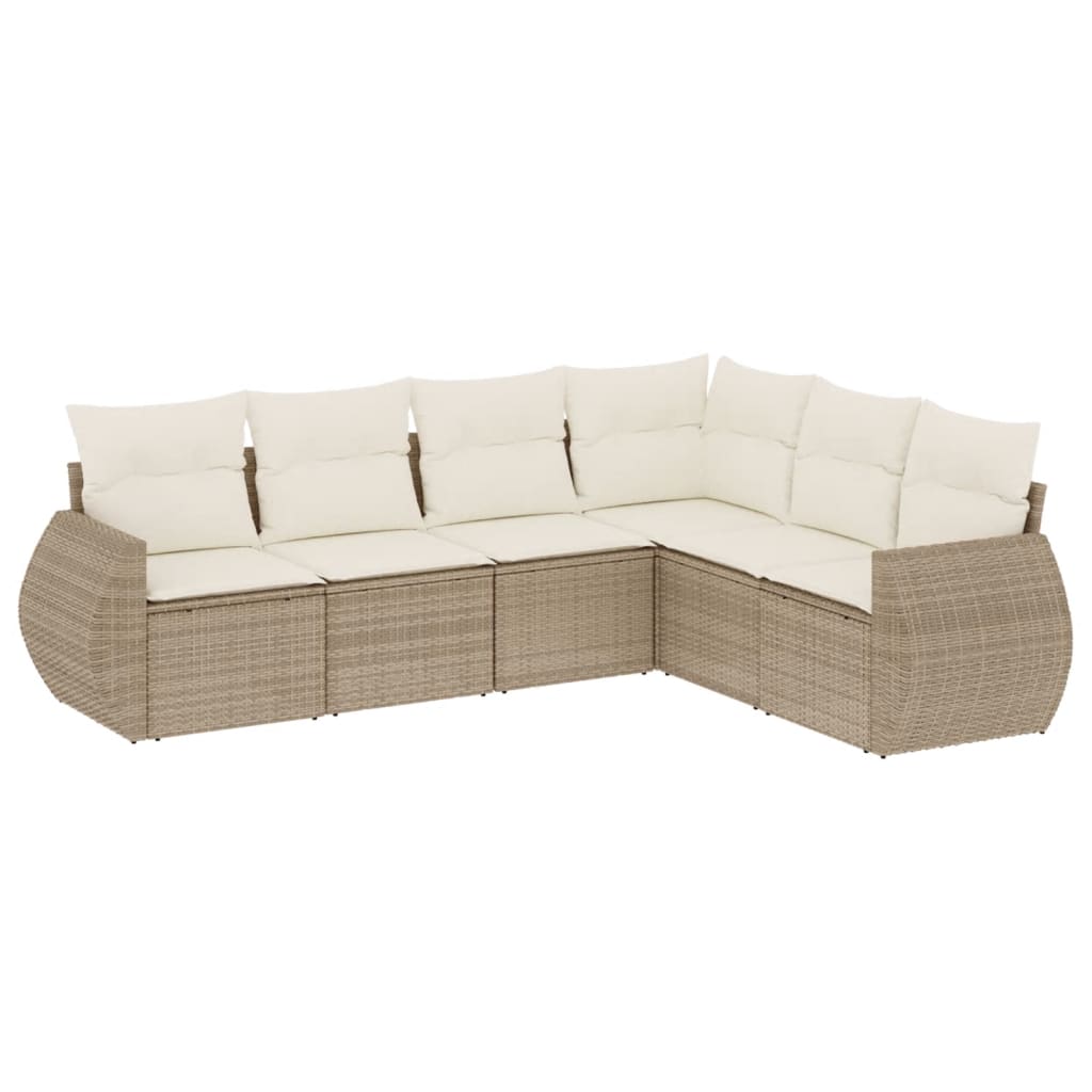 Set Divano da Giardino 6 pz con Cuscini Beige in Polyrattan