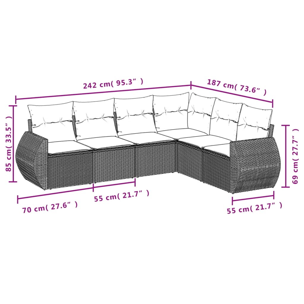 Set Divano da Giardino 6 pz con Cuscini Beige in Polyrattan