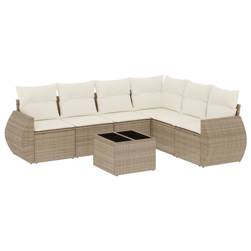 Set Divani da Giardino 7 pz con Cuscini Beige in Polyrattan