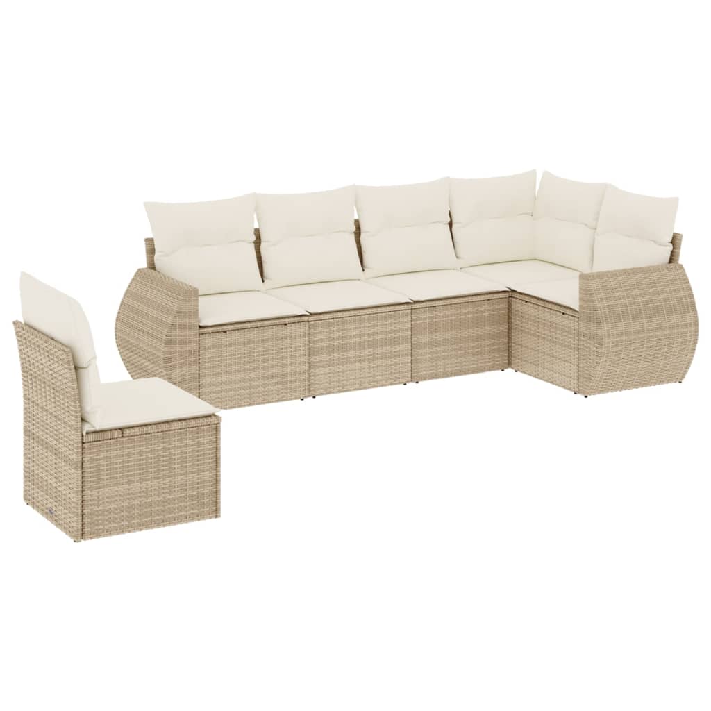 Set Divano da Giardino 6 pz con Cuscini Beige in Polyrattan