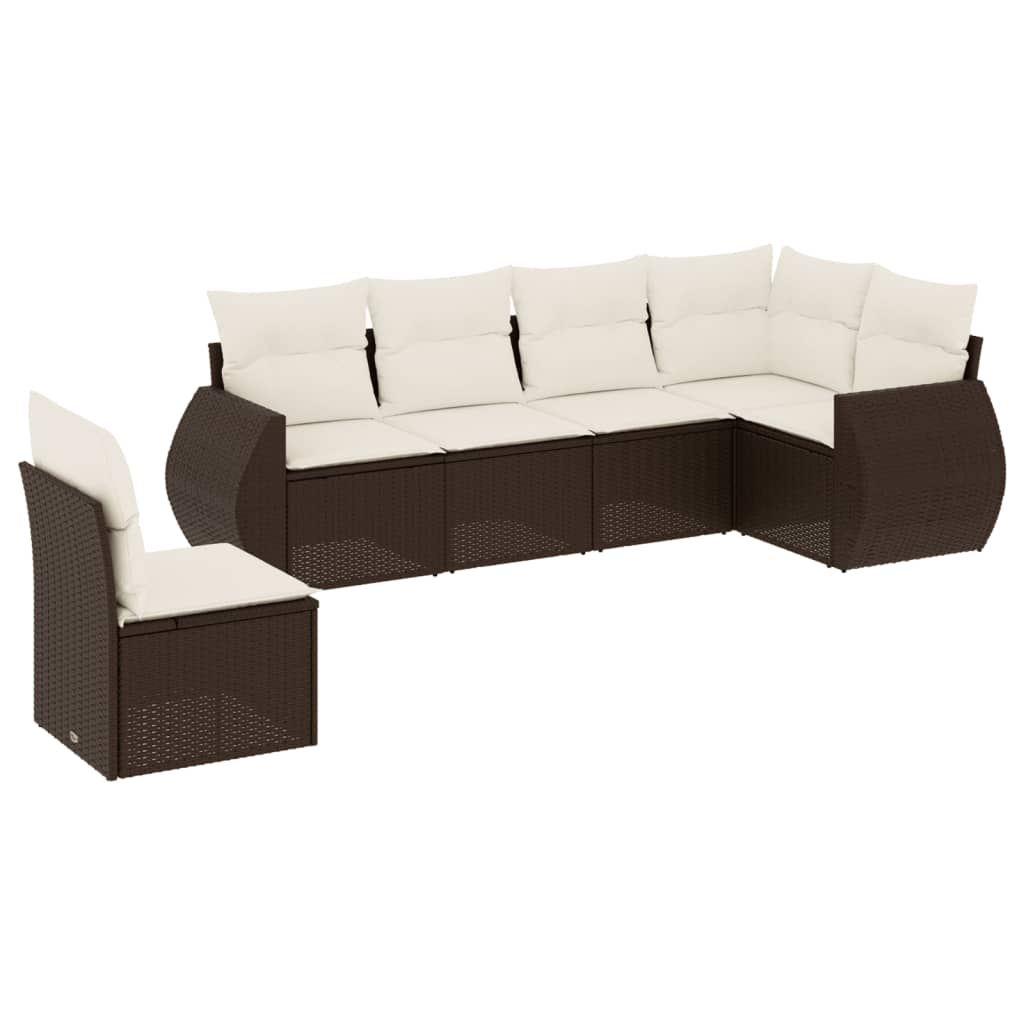 Set Divano da Giardino 6 pz con Cuscini Marrone in Polyrattan