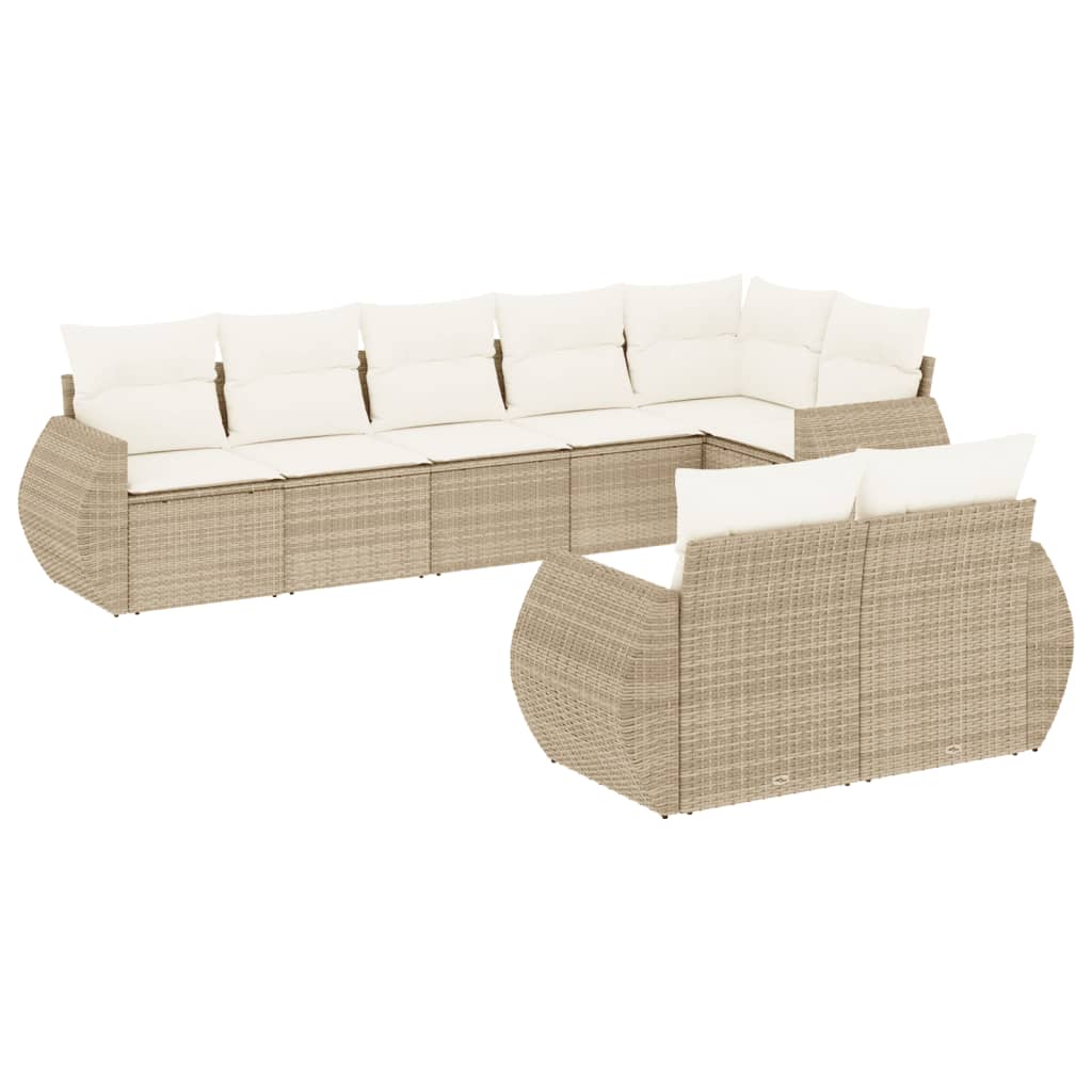 Set Divano da Giardino 8 pz con Cuscini Beige in Polyrattan