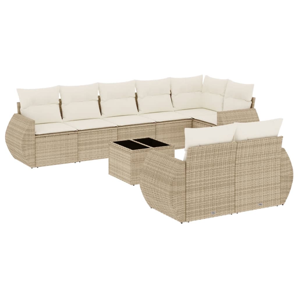 Set Divano da Giardino 9 pz con Cuscini Beige in Polyrattan