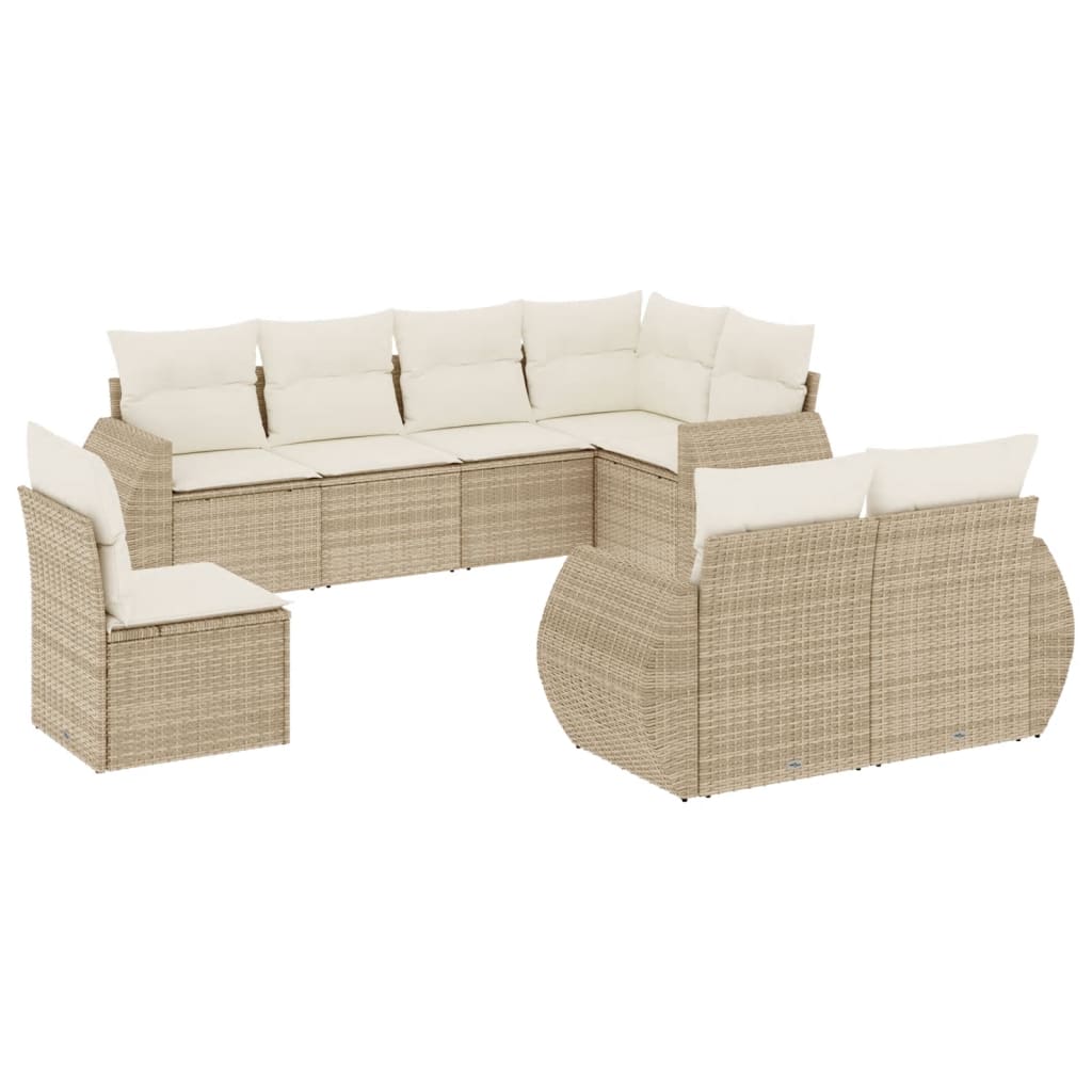 Set Divano da Giardino 8 pz con Cuscini Beige in Polyrattan