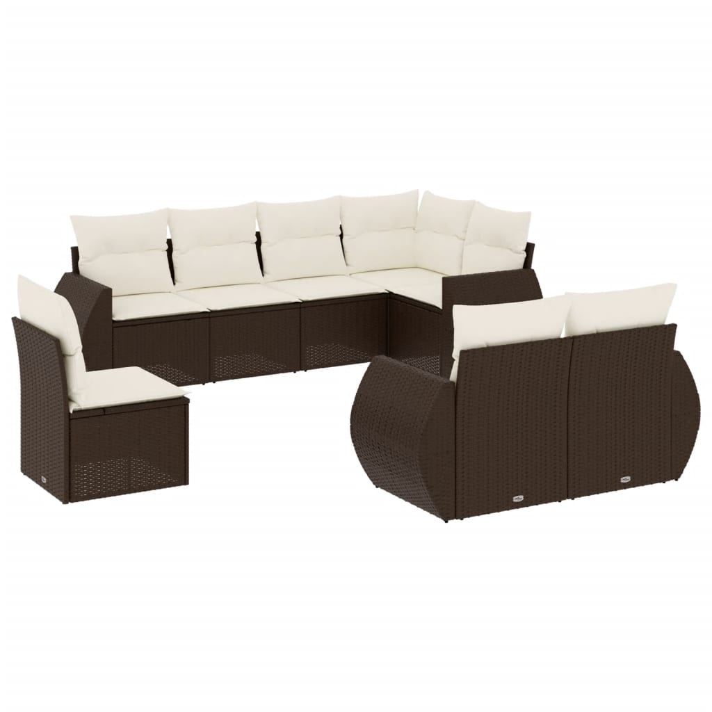 Set Divani da Giardino 8 pz con Cuscini Marrone in Polyrattan