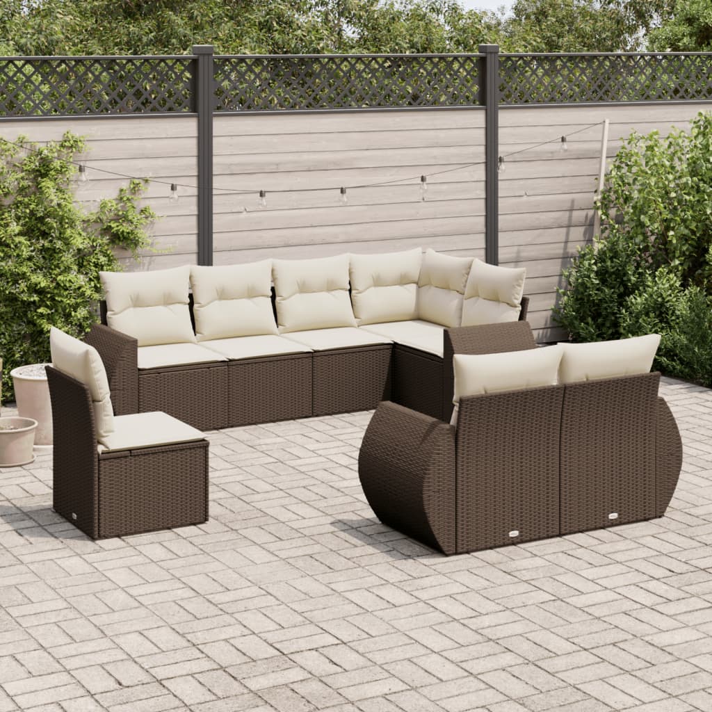 Set Divani da Giardino 8 pz con Cuscini Marrone in Polyrattan