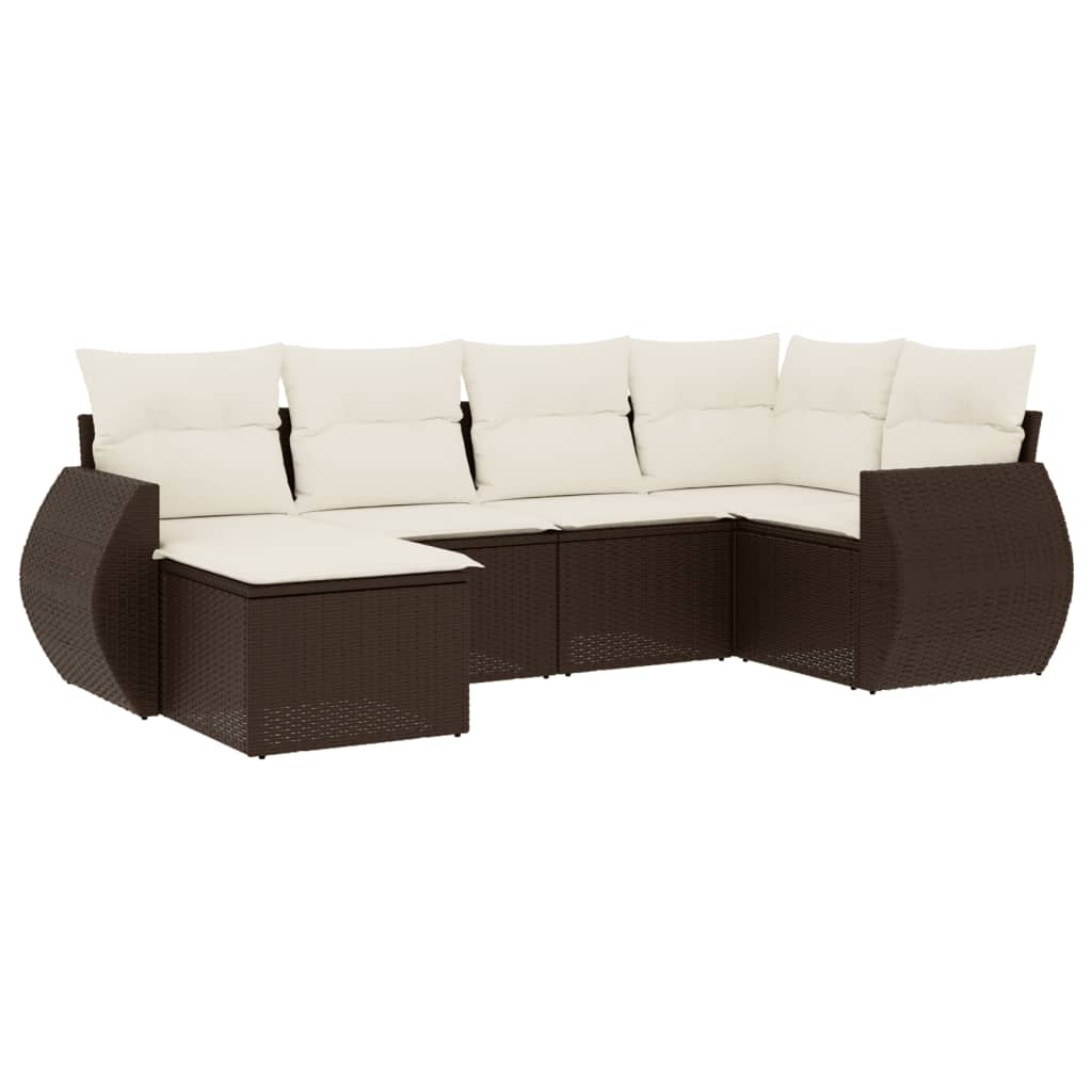 Set Divano da Giardino 6 pz con Cuscini Marrone in Polyrattan