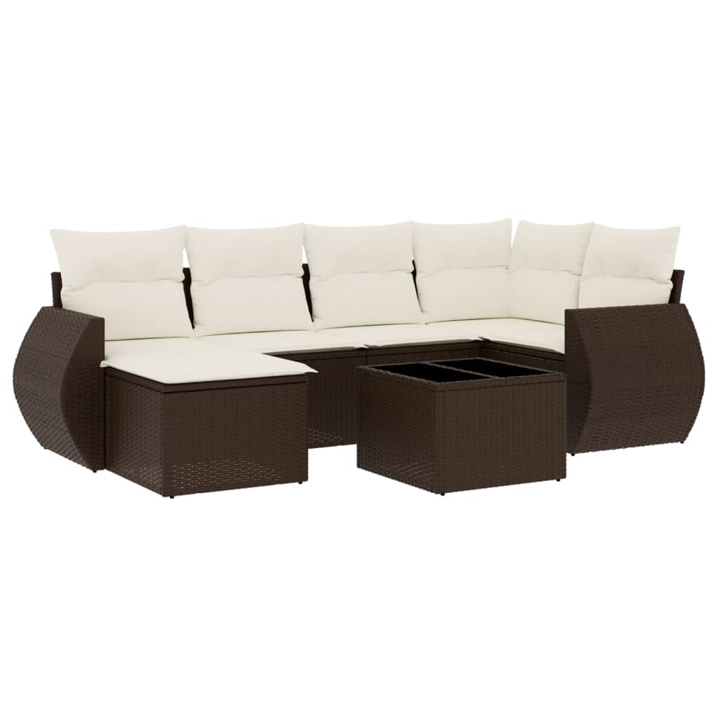 Set Divani da Giardino 7 pz con Cuscini Marrone in Polyrattan